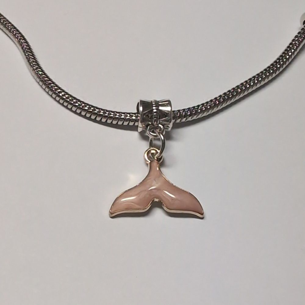 Pink Enamel Mermaid Tail Dangle Charm for Pandora Style‎ Bracelet